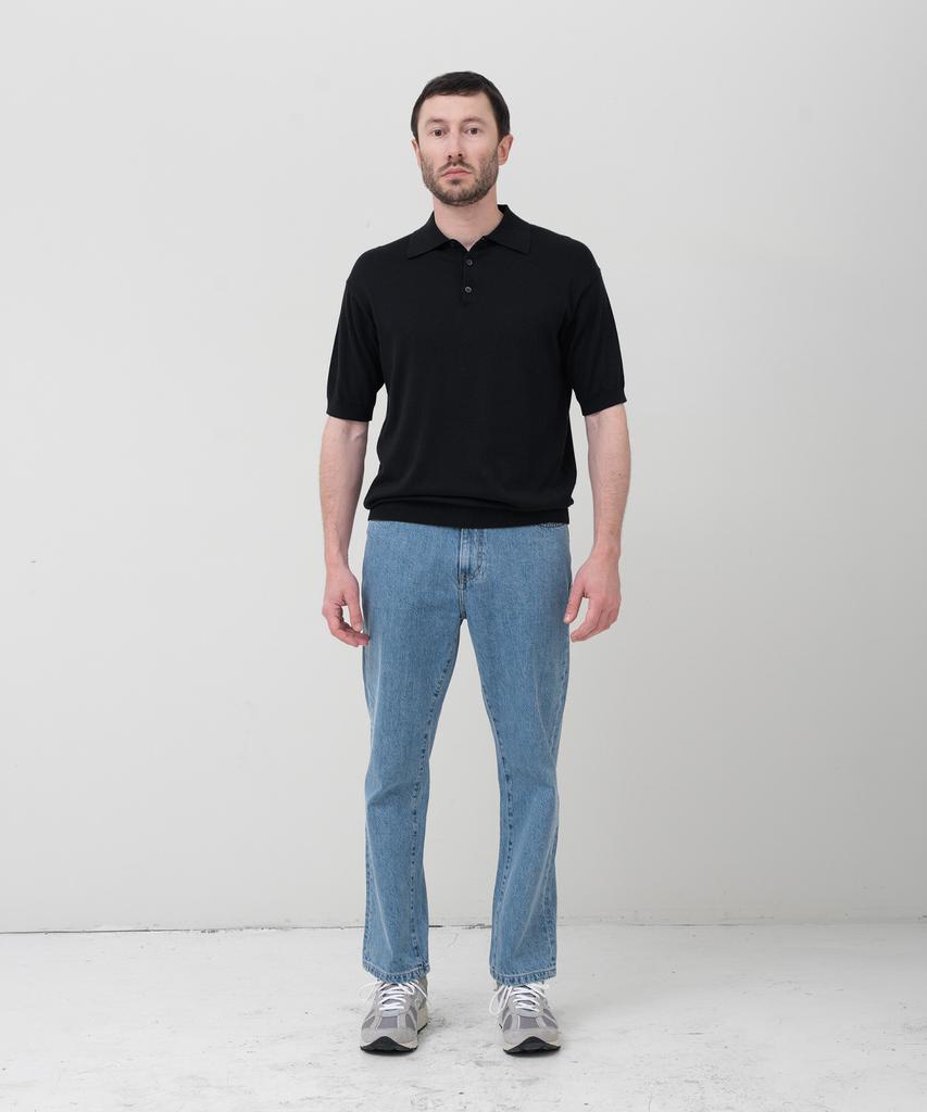 MANNERGRAM Nouvelle Fine Cashmere Cotton Polo Short Sleeve Knit Black