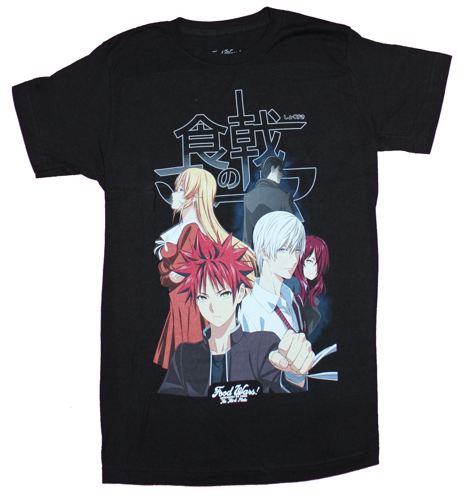 Food Wars Adult New T-Shirt - Main Characters Under Kanji Logo Pic L