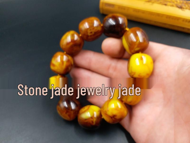 Bloodstone Amber Ruyi Bead Bracelet with Imitation Beeswax Amber Barrel Beads