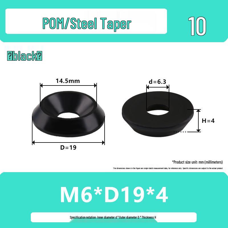 Black Wear-Resistant POM Nylon Steel Countersunk Insulating Washer M3-M6