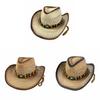 Western Cowgirl Straw Hat With Large Brim For Summer Outdoor Sun Protection
