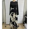 Frühling Langarm Elegant Slim Damen Freizeitkleid Mode Herbst Gespleißter Druck Vintage Lange Kleider Damen Hohe Taille A-Linie Sexy Partykleid 25943