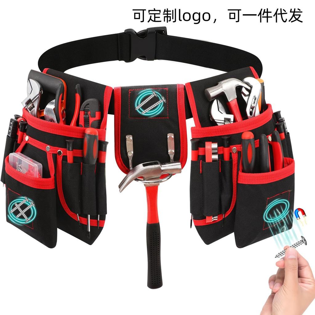 Thickened Canvas Electrician Tool Belt Multi‑Purpose Storage Pouch with 3 Magnets Work Accessories