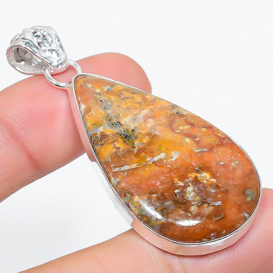 

Подвеска из стерлингового серебра 925 пробы с натуральным шовным агатом ручной работы 2,25 дюйма r7A31