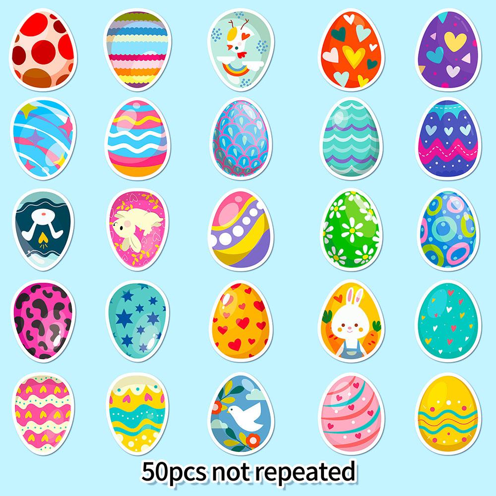 50pcs Easter Egg Children's Party Stickers Cute Cartoon Easter Egg Rabbit Element Arrangement Party Stickers Holiday Sticker