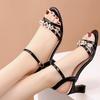 Fairy Wind Sandals Female Summer 2025 New Middle Heel Thick Heel One-word Buckle Fashion High Heel with Skirt Shoes