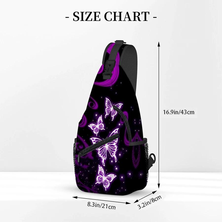Purple Butterfly Small Chest Bag Men's and Women's Best Gift 2D Flat Cartoon Large Capacity Outdoor Sports Leisure Fashion Gym