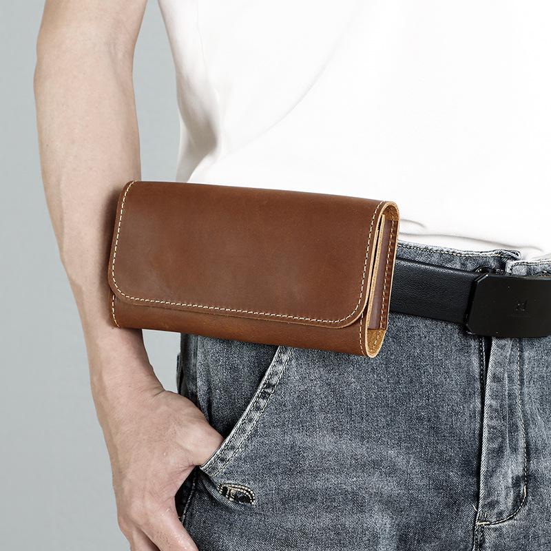 Sac banane authentique en cuir pour homme, Ceinture en cuir de vachette première couche, Petit sac portable d'extérieur, Sac pour téléphone iPhoneproMax
