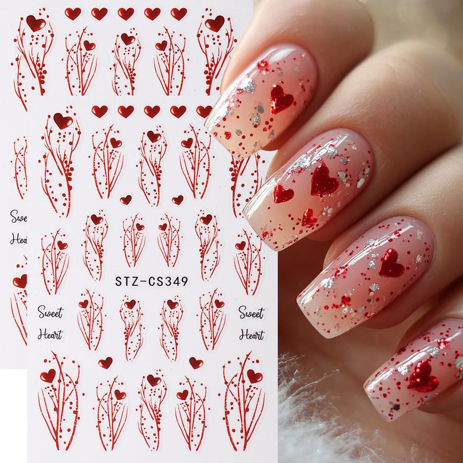 Xiaomi 2pcs Red Love Heart Nail Art Sticker of Valentine's Day Self-Adhesive Romantic Design Sliders Decorations Manicure Accessories