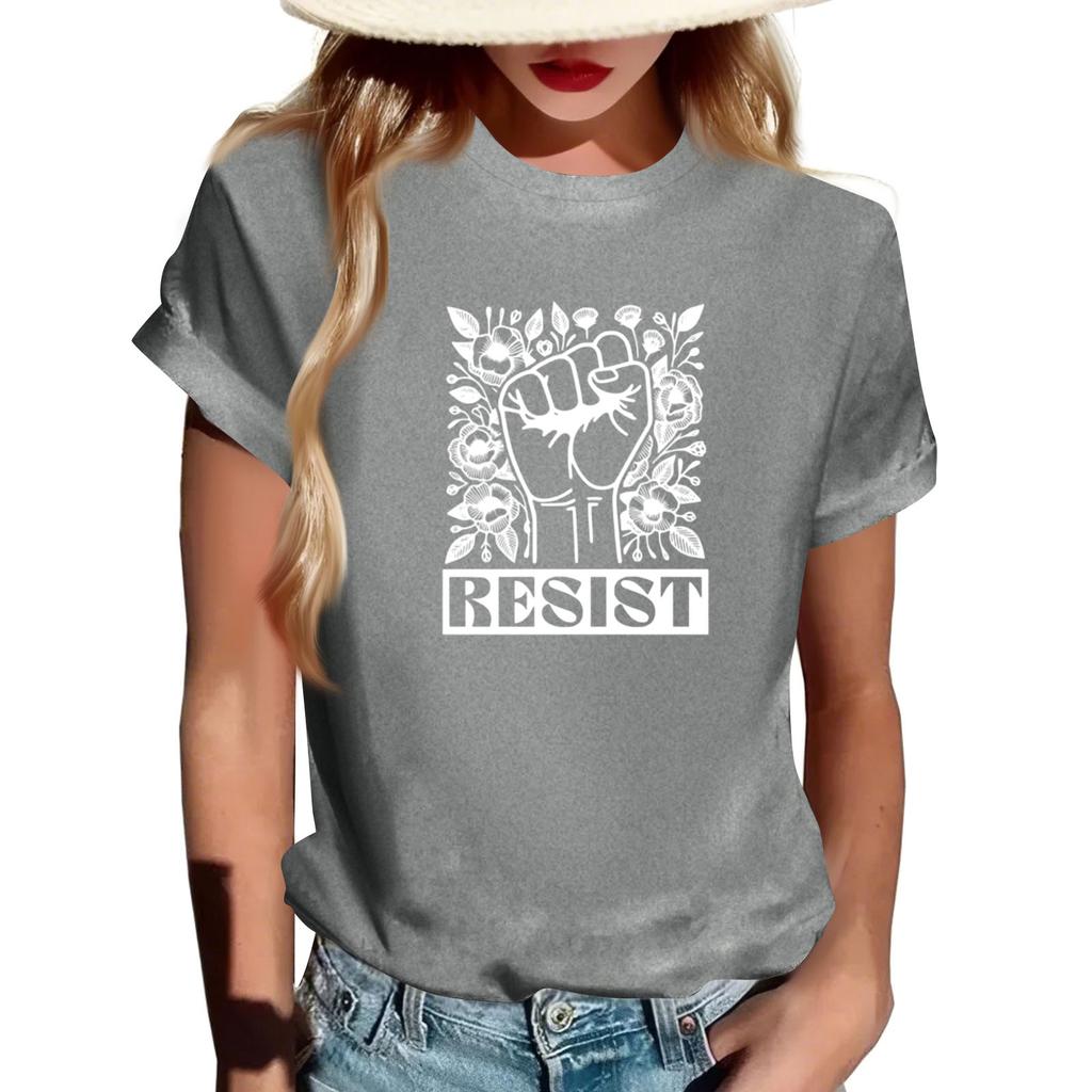 Adult Round Neck Casual Printed Short-sleeved T-shirt Top