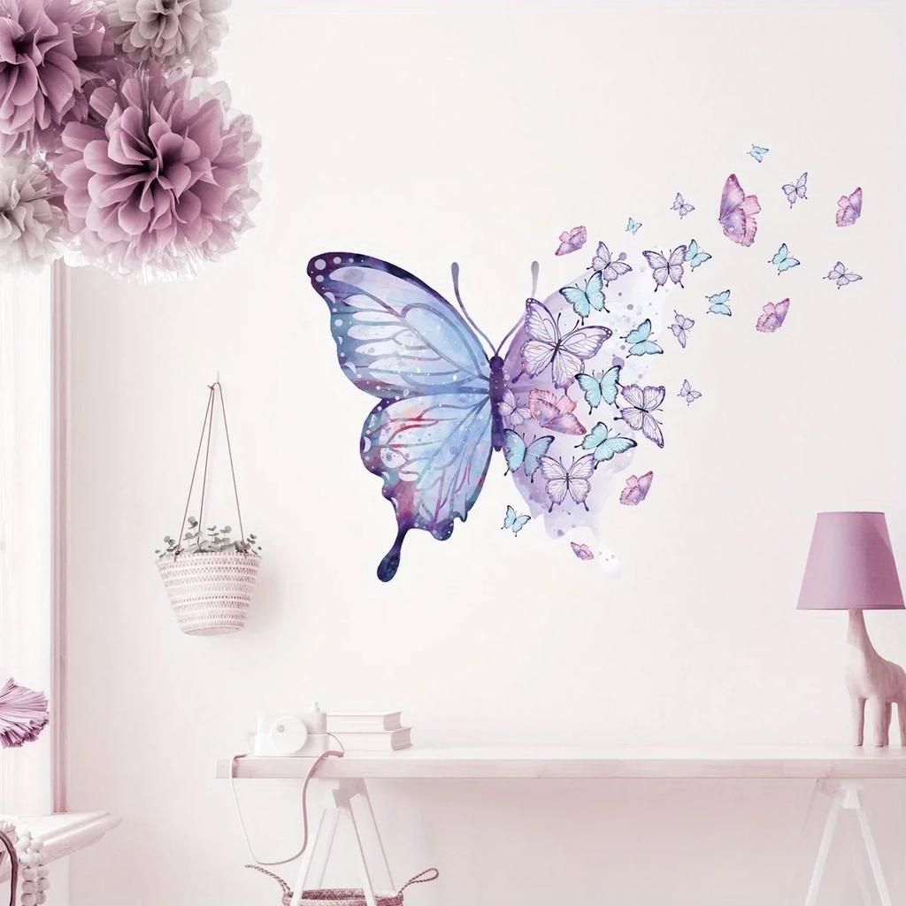 1Pc Watercolor Butterflies Wall Stickers Room Decor for Kids Room Bedroom Wall Decoration Nursery Living Room Wall Decals DIY