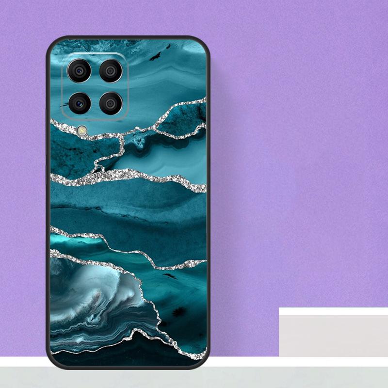 Teal Blue Gold Agate Marble Case For Samsung Galaxy M23 M20 M32 M52 M56 M16 M36 M54 M34 M14 M35 M55 M15 M11 M31 M13 M53