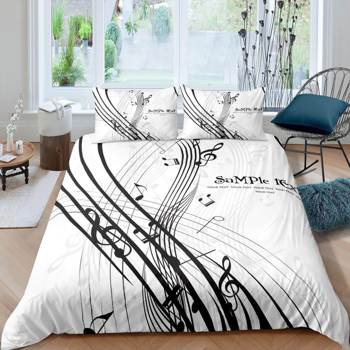 

Music Note Bedspread Cover Kit Queen Dimension Size Rock Music Theme Comforter Cover Boys Girls Colorful Headphones Radio Gentle Bed Linen Kit EU single(135x200cm)