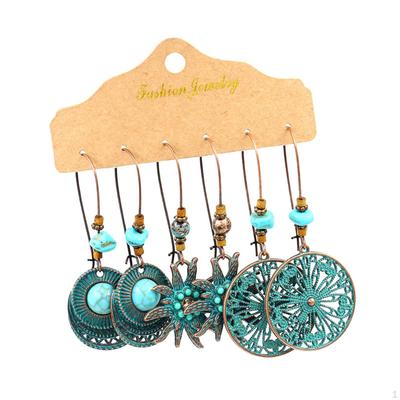 3Pairs Bohemian National Style Dangle Earrings Set Alloy for Birthday Party