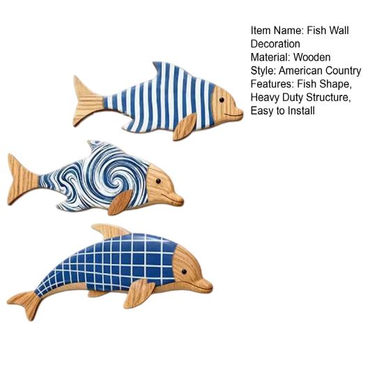 3Pcs/Set Geometric Wooden Dolphin Wall Decoration, Striped Wavy Plaid Fish Wall Art, Nautical Wall Hanging Ornament for Beach House, Bathroom