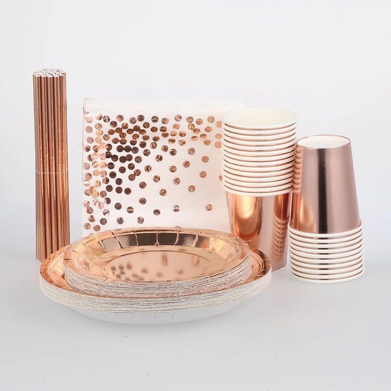 Stylish Rose Gold Stamping Party Tableware Perfect For Wedding Birthday Babyshower Festivities