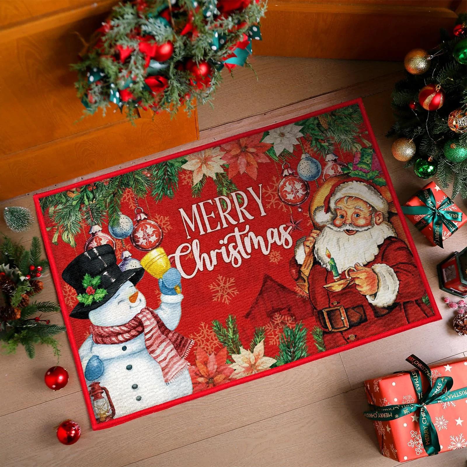

Christmas Gingerbread House Carpet Santa Snowman Rug MERRY CHRISTMAS Mat Illustration Mat for Home Decoration Entryway Floor 30x50cm