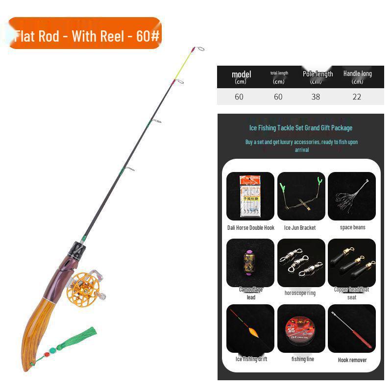 Ice Fishing Rod Set 2023: Winter Carbon Rod with Round and Flat Tips, Mini Size, Straight Handle