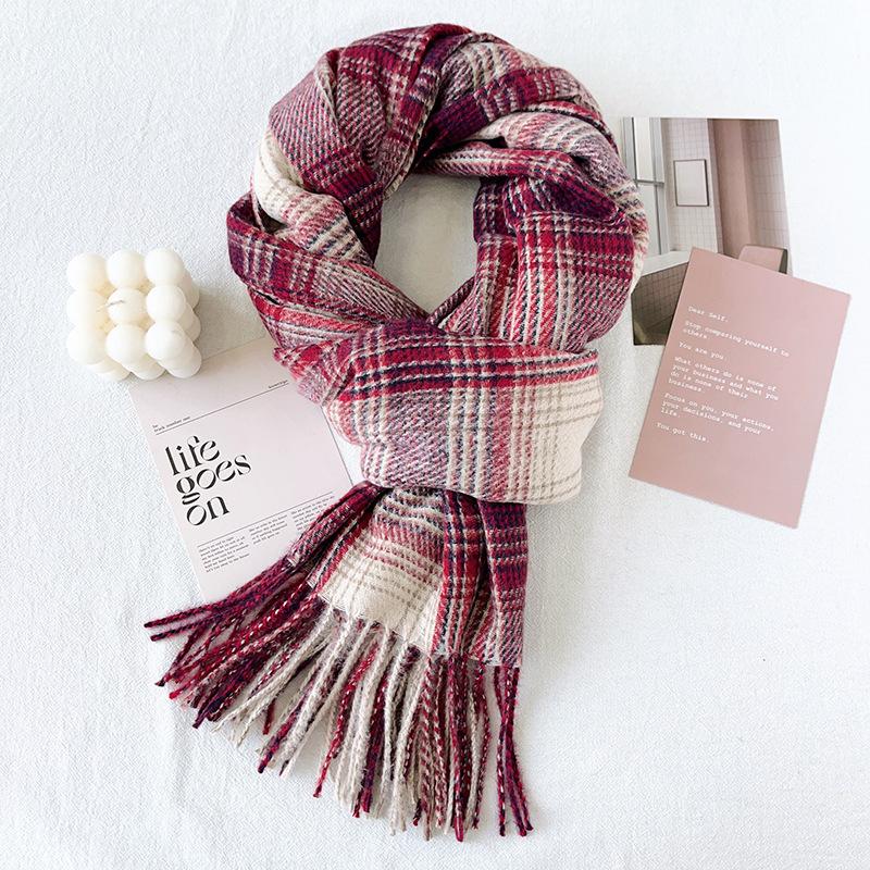 Women Vintage Plaid Thick Warm Long Winter Imitated Cashmere Neck Scarf