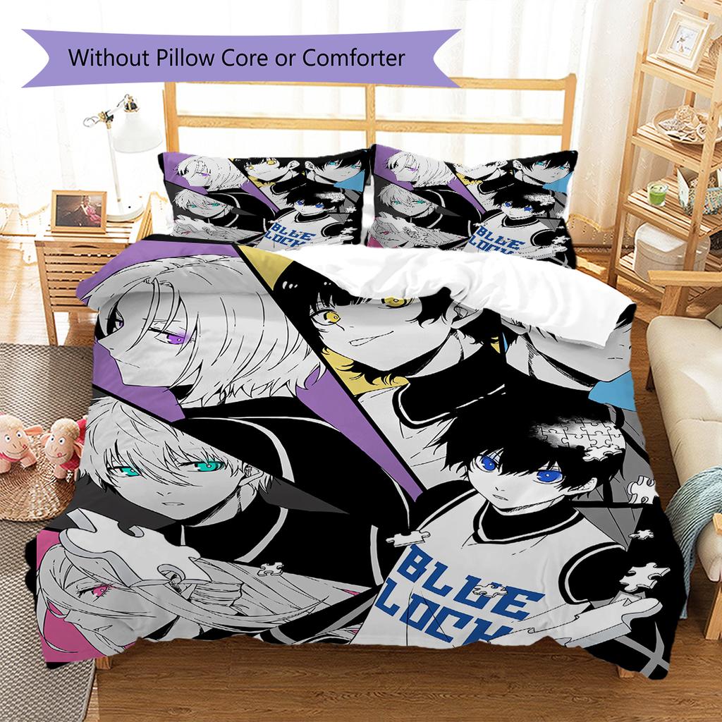 Blue Lock Pattern Bedding Quilt Set Quilt Cover Pillowcase Home Decoration Gift (1 * Duvet Cover + 2 * Pillowcase, Without Core)
