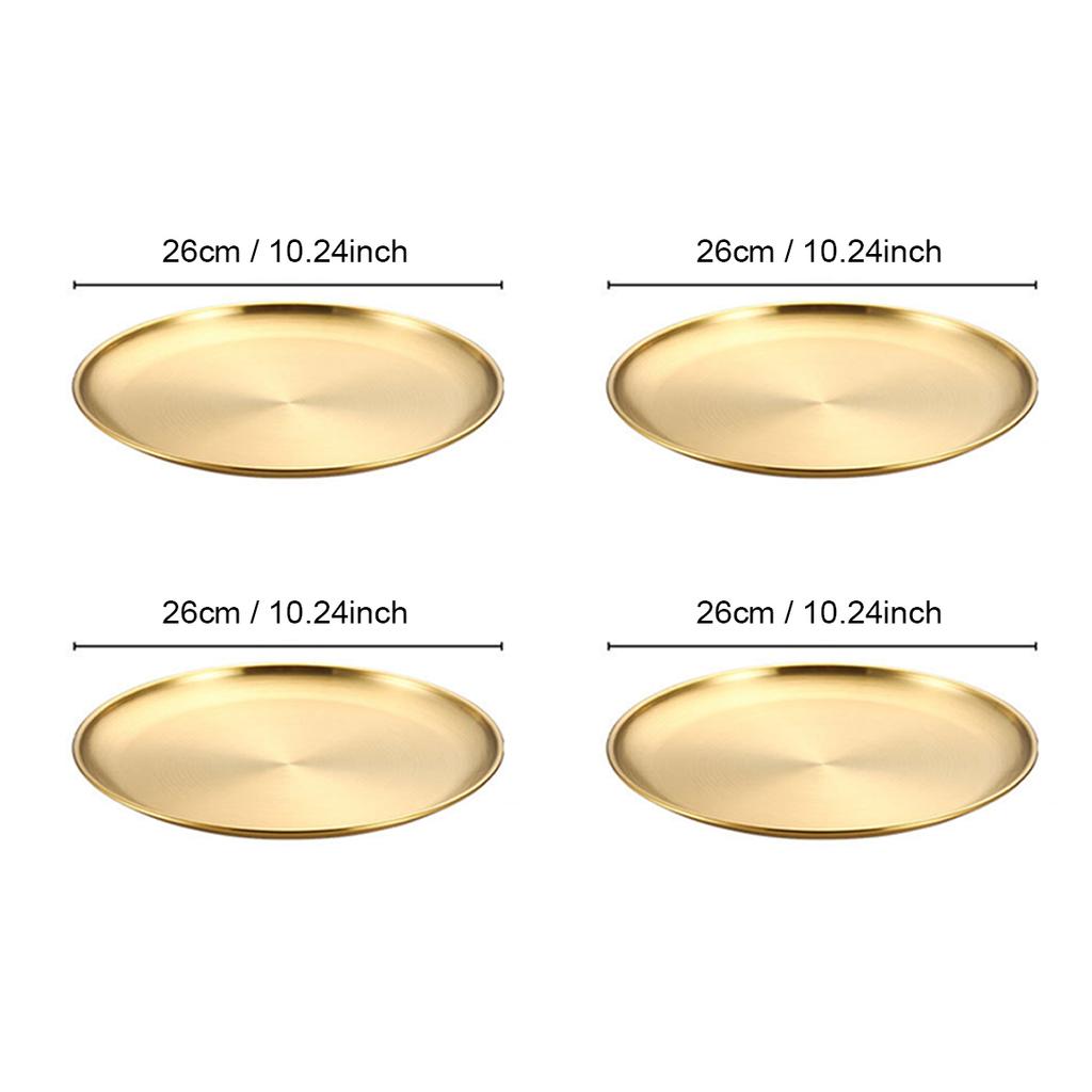 4-Piece Stainless Steel Dinner Plates Round Metal Plates Serving Tray Dessert Plates Dinner Dish for Home Camping  BBQ