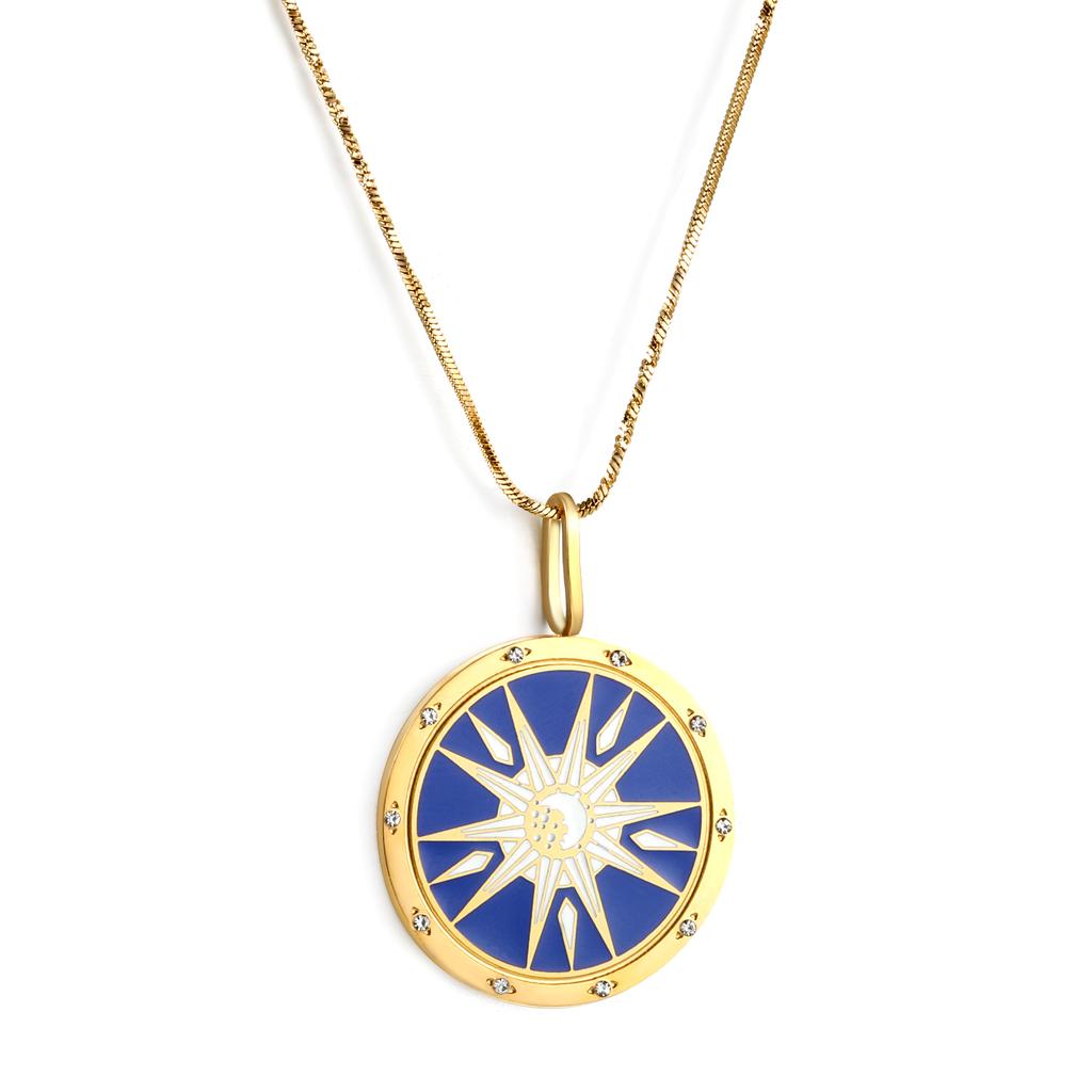 Fashion Creative Round Shining Pattern Pndant Necklace Stainless Steel Gold Plated Necklace for Women 316L Jewelry Gift