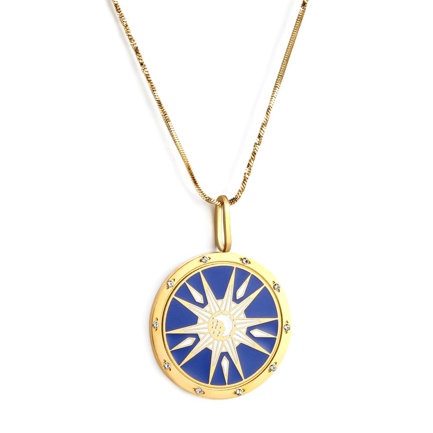 

Fashion Creative Round Shining Pattern Pndant Necklace Stainless Steel Gold Plated Necklace for Women 316L Jewelry Gift золотой