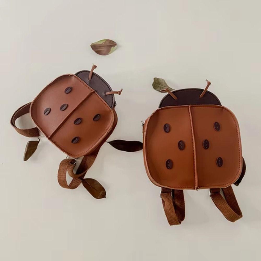 Adjustable Straps Kindergarten School Bags PU Leather 3D Ladybug Kids Bag  Children