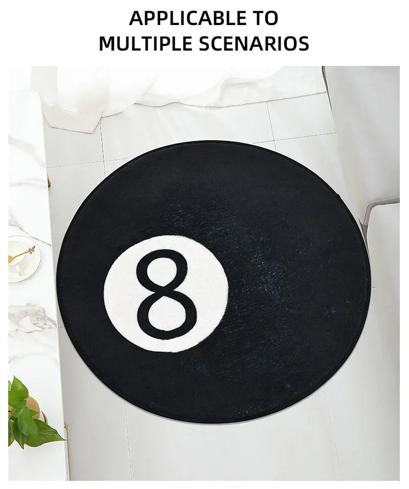 VIKAMA Billiards Challenge Carpet Black 8-Ball Imitation Cashmere Home Round Decorative Rug For Game Room And Fun Learning Space