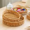 Mini Tray Plastic Hand Woven Basket Round Decorative Tray for Sweet Table Buffet Party Reception Use