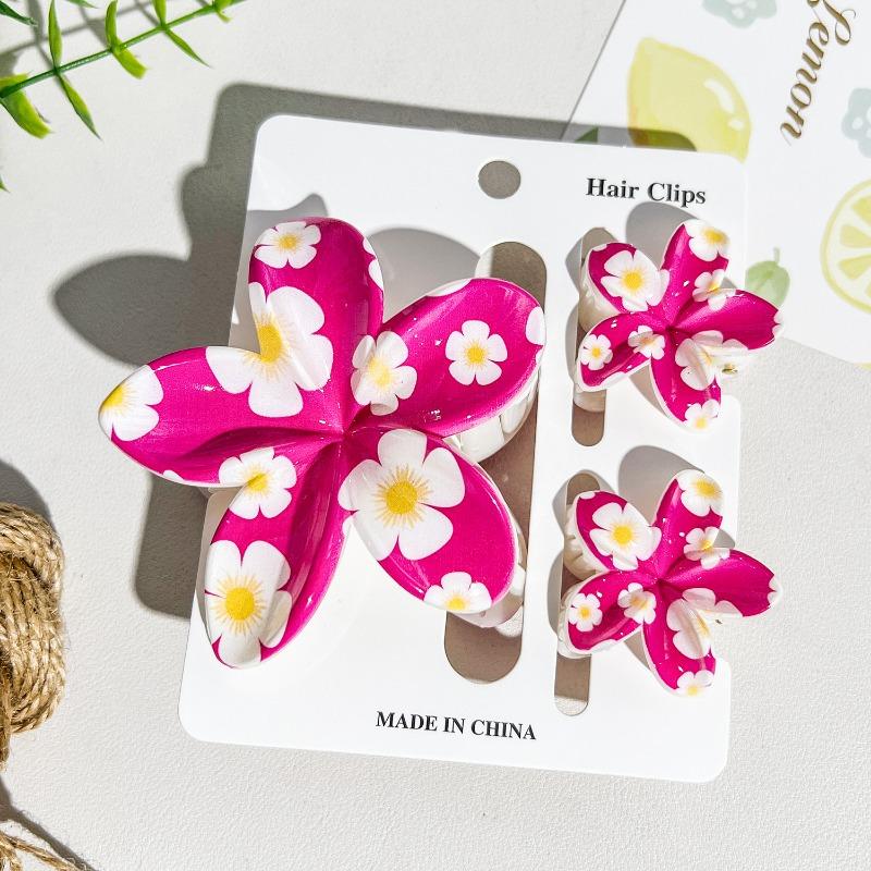 Printed Flower Clip Set High-end Seaside Vacation Flower Hair Clip Shark Clip Hair Accessory