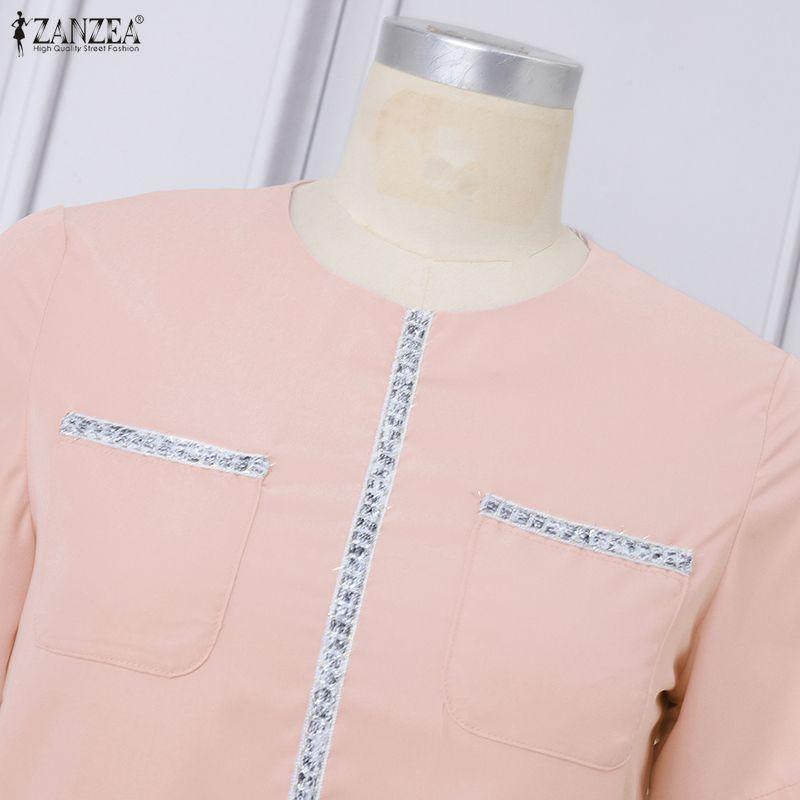 ZANZEA Rochie de vară cu mânecă scurtă, casual, cu gât rotund