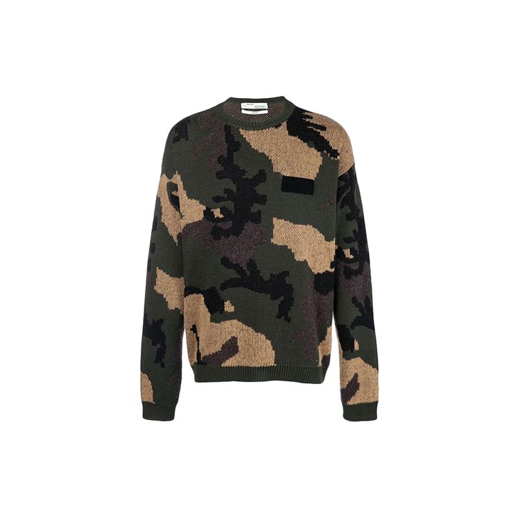 

Off-White SS19 Loose-Fit Camouflage Crewneck Sweater Men Tops Green-Camouflage OMHA056E18A350019900 XXS