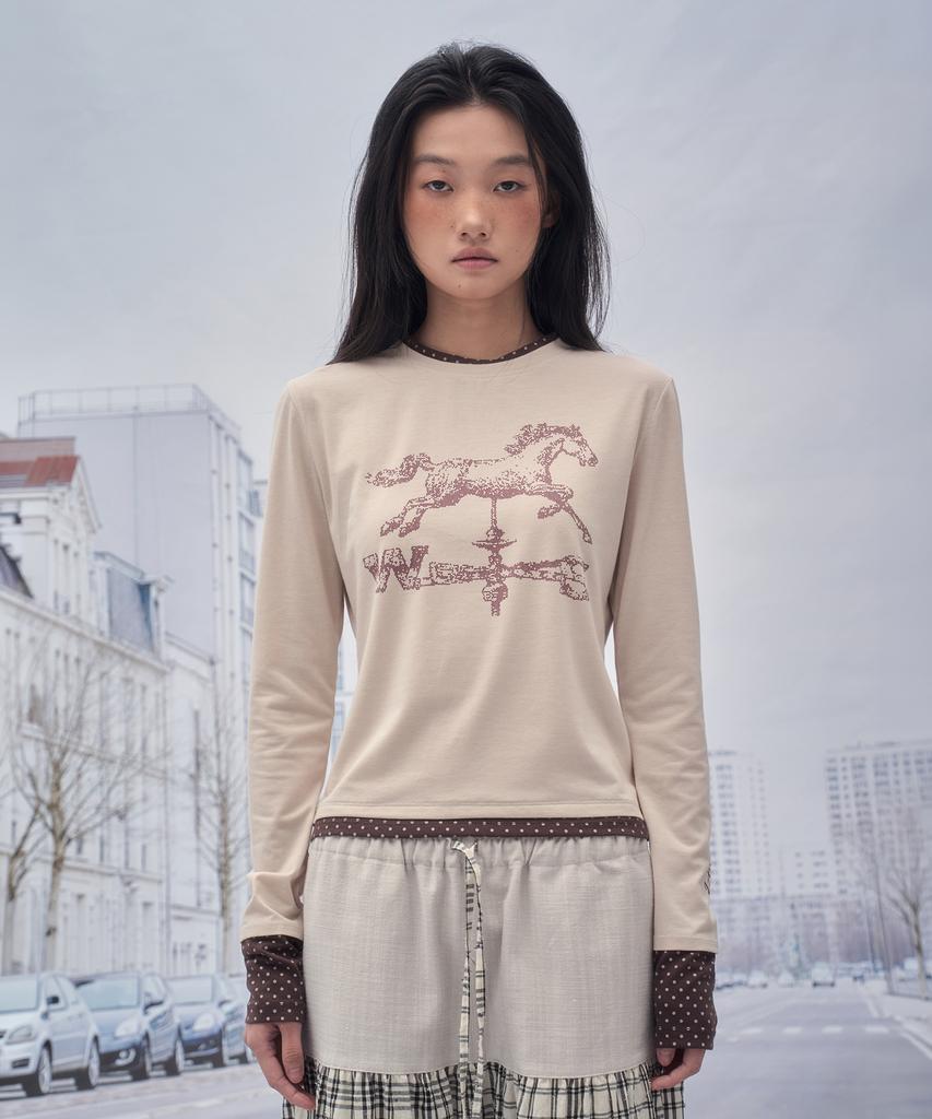 SOMSOC Horse Vane Layered Long Sleeve _Cream