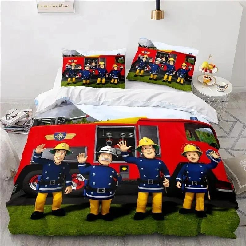 Cartoon Fireman Sam Toys Bedding Collection Duvet Cover Bed Collection Quilt Cover Pillowcase Comforter King Queen Size Boys Adult Bedding Collection