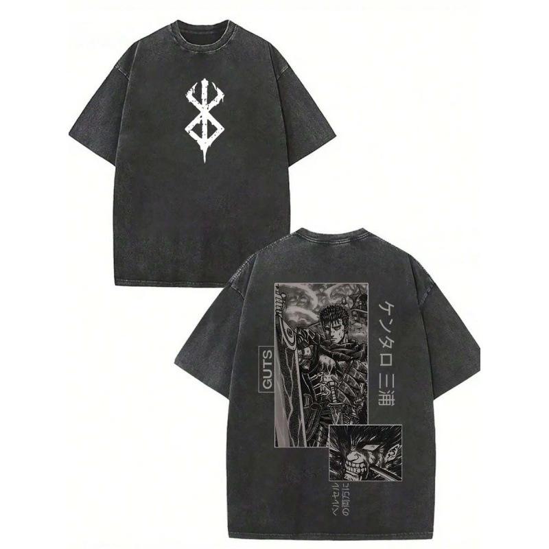 Washed Retro Cotton 230Gjapanese Hot Blooded Cartoon Anime, Classic Re 2XL чёрный