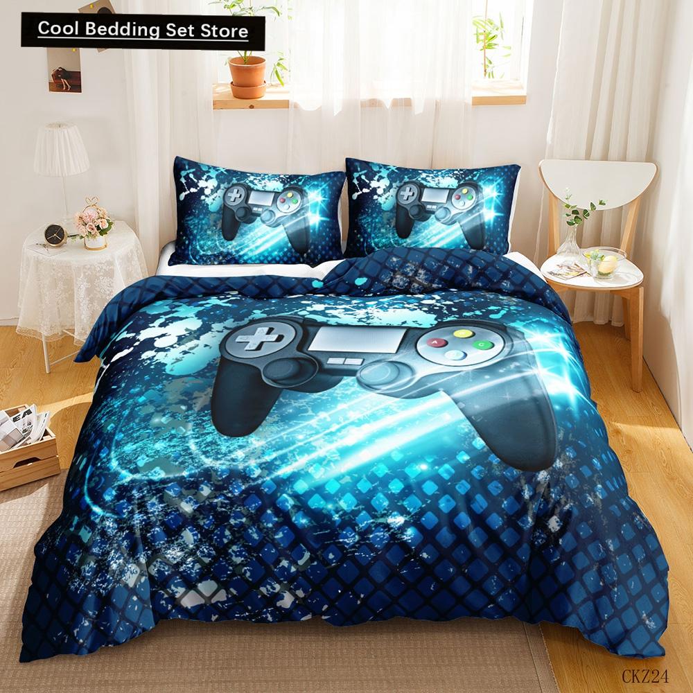 Gamer Bedding Sets for Boy,Gamepad Controller Duvet Cover Set King Size,Video Games Comforter Cover Teens Polyester Quilt Cover