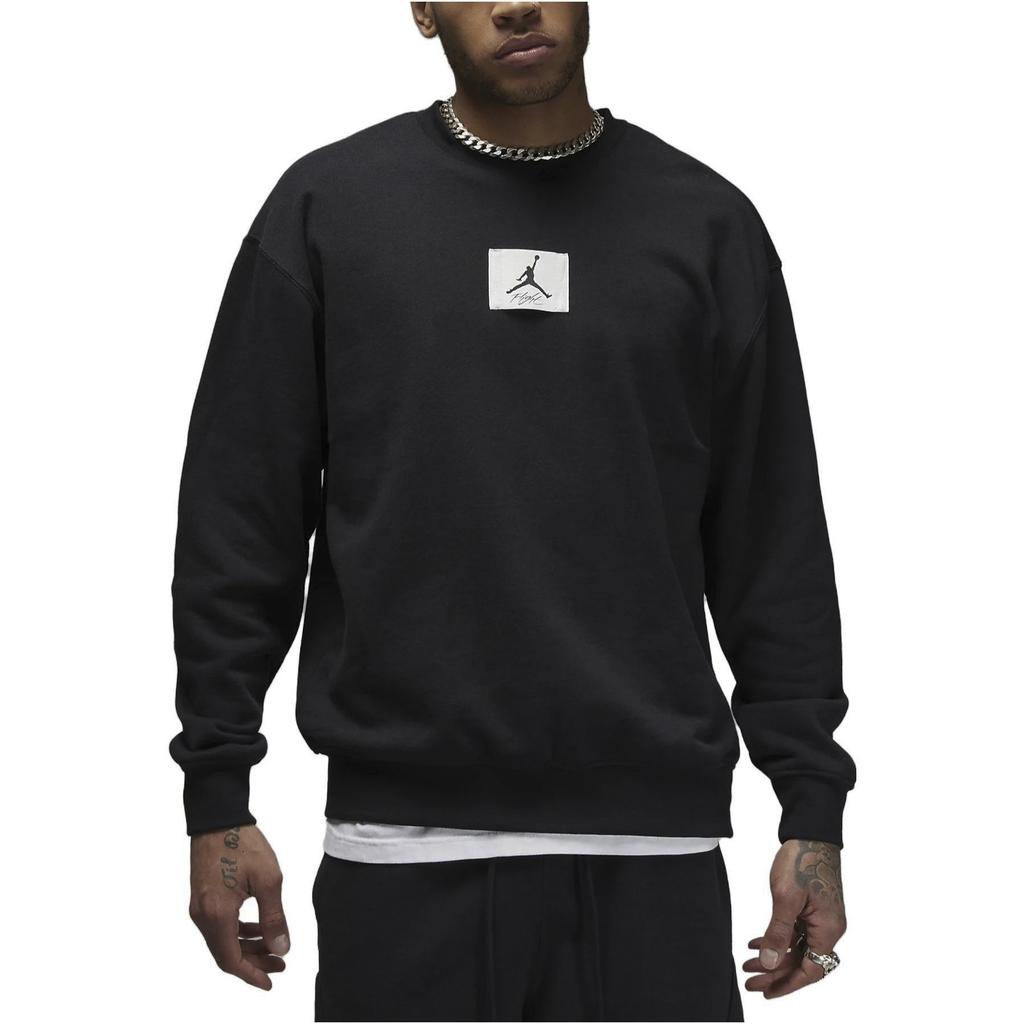 Jordan Logo Patch Crew Neck Loose Pullover Sweatshirt Men Sweatshirt Black FB6935-010