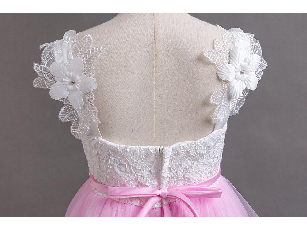Girls' Lace Spaghetti Strap Flower Girl Dress - Puffy Formal Princess Gown for Wedding or Fashion Show Performance