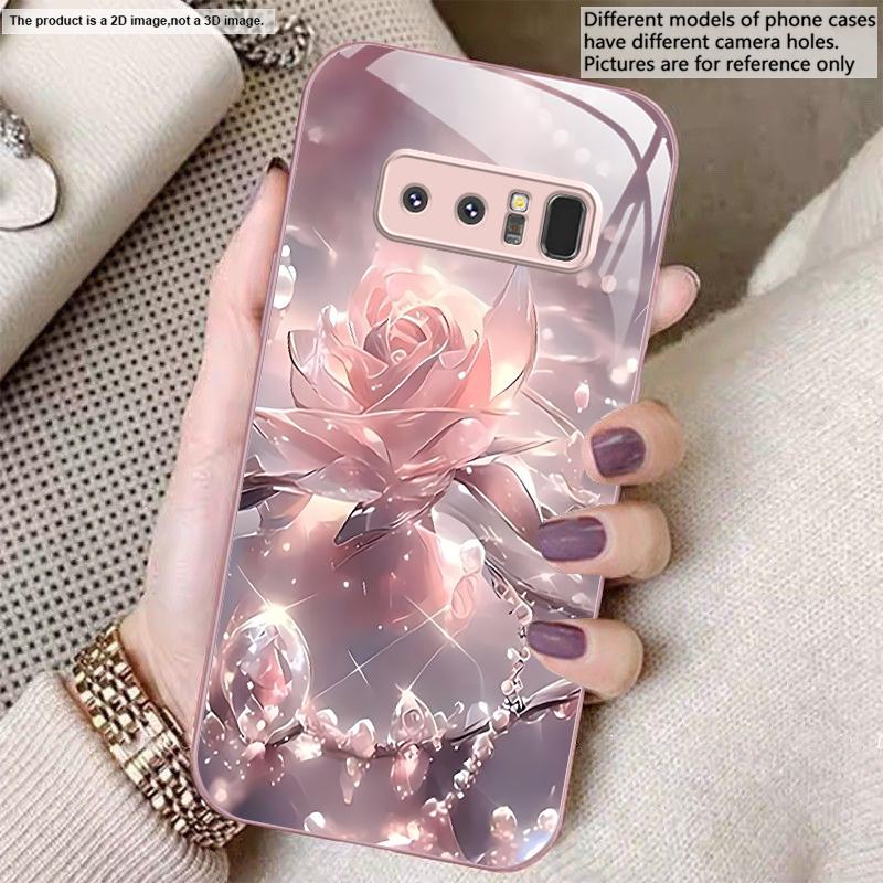 Ice crystal-colored roses For Samsung A01 02 03 Core 04 05 06 10 12 13 14 5G 15 16 M02 12 Note 8 9 10 20 glass Ultra phone case