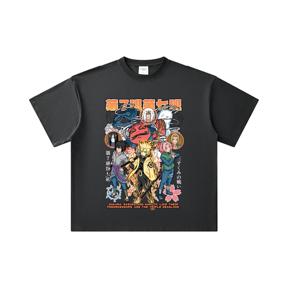 260 GSM Double Yarn 32 Count 100% Cotton Naruto V6 Print Unisex Heavy Cotton T Shirt