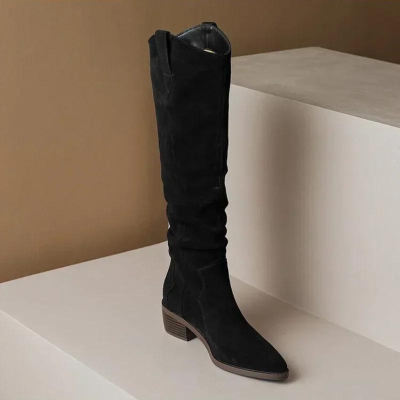 Fashionable Elegant Designer Women's Boots Vintage Slim Fit Knee Fold Long Boots Western Knight Boots for Women Botas Para Mujer
