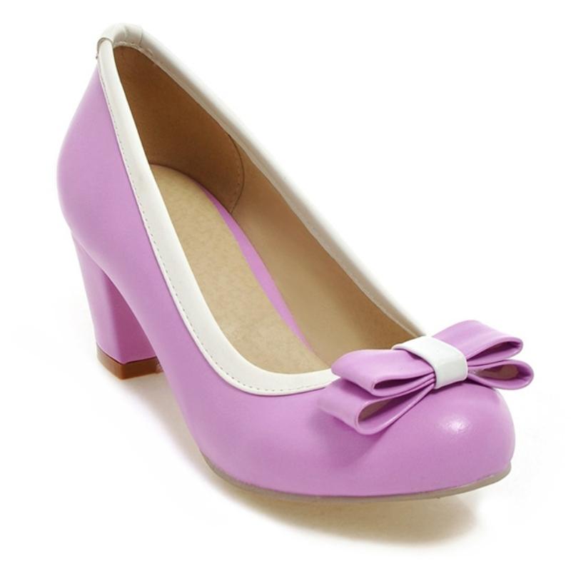 Sweet Women's Pink High Heels Fashion Bow-tied Black Beige Purple Low Heeled Party Wedding Shoes Ladies Dress Pumps Elegant 2025