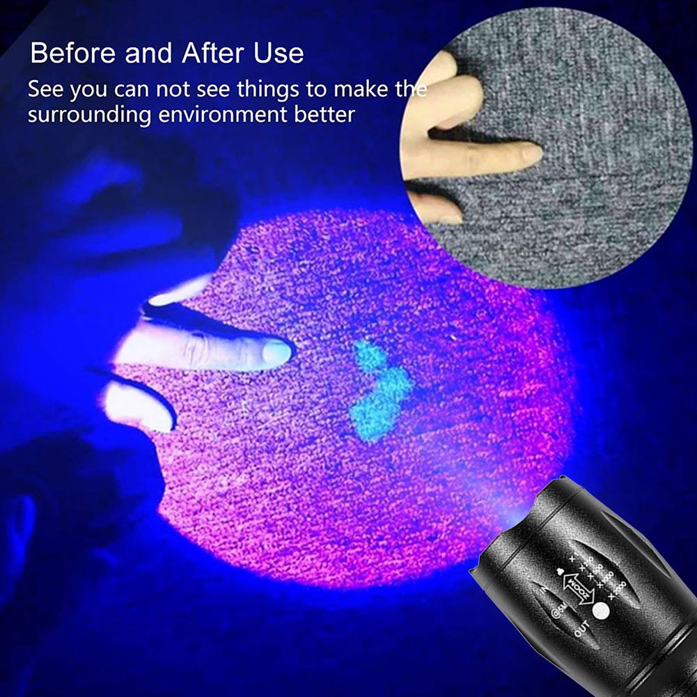 150LM 395nm Backlight White+Purple UV Detector Lamps Zoomable Torch Flashlight