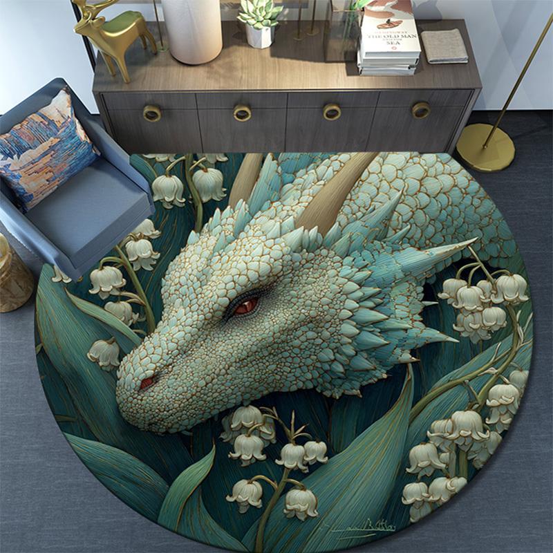 Dragon Round Area Rug,Carpet Rug for Living Room Bedroom Sofa Playroom Decor,Non-slip Floor Mat