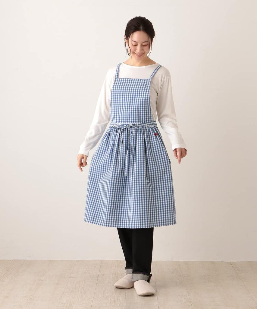 Afternoon Tea Living Apron HP66, Dyed Check Dress Apron, Blue