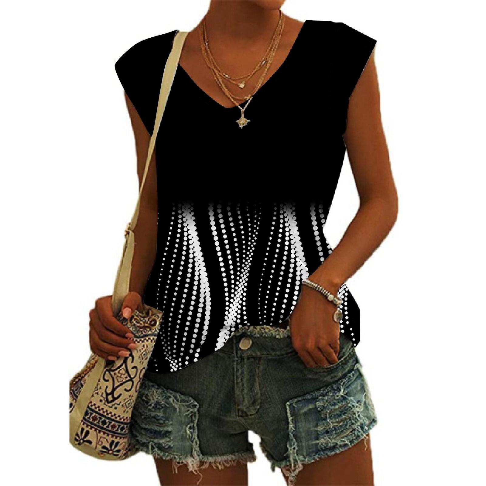 

Женский повседневный топ с v-образным вырезом и принтом, свободный пуловер, футболка с короткими рукавами L чёрный