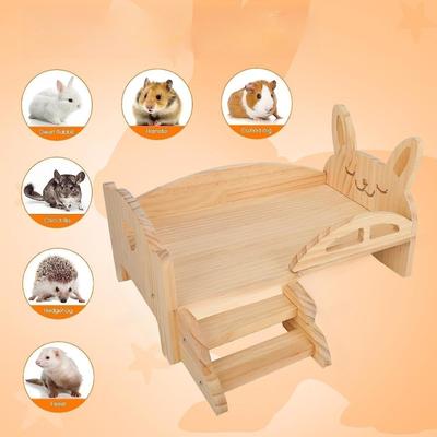 Wooden Platform Bed with Stairs, Ideal for Guinea Pigs, Dwarf Rabbits, and Other Small Animals