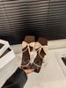 Leopard Print High Heels Bow Word with Sandals Women's Shoes 2025 Summer French with Skirt Thin Strap Roman Shoes