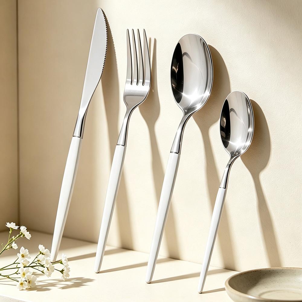 4Pcs/Set Stainless Steel Dinner White Gold Dinnerware Set Knife Fork Coffee Spoon Cutlery Set Kitchen Tableware Silverware Sets